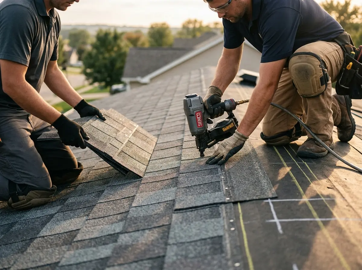 Professional roofer working on a residential roof in Waimalu